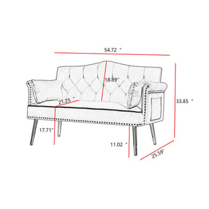 English Elm CREAM Velvet 2-Seater Sofa with Gold Metal Legs, Foam Cushion Comfort, Solid Wood Frame, Compact Luxury W588P165684