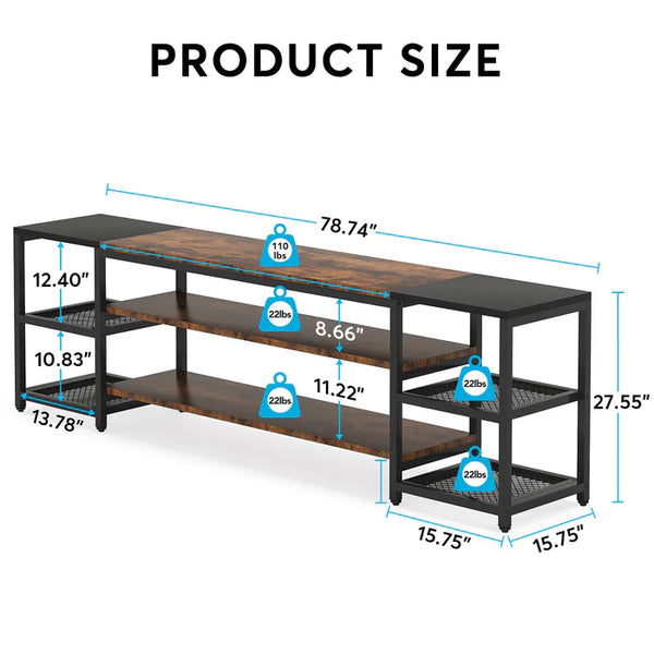 English Elm Media Console Industrial Tv Stand with Rustic Wood Tone Finish and Black Metal Frame T3971P452571