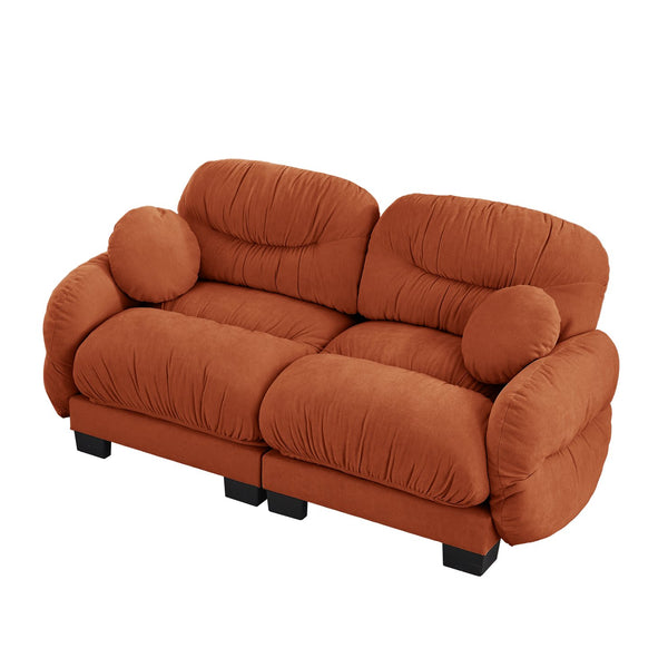 English Elm Pleated Chenille Two Seater Modular Sofa with Curved Armrests and Ergonomic Foam Cushions Orange W5656S00064