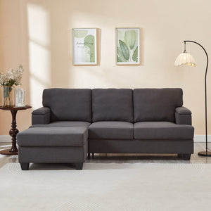 English Elm 86" Linen Sectional Sofa with Storage Ottoman Reversible Chaise for Small Spaces Dark Gray W1669S00038