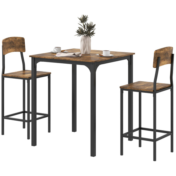 English Elm Homcom Industrial Counter Height Dining Set Rustic Wood Grain Square Table Two Stools W2225P229751