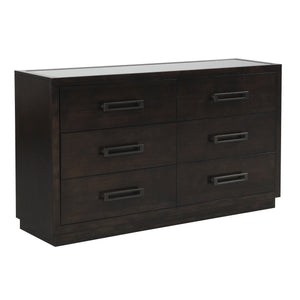 English Elm Modern Six Drawer Dresser with Glass Inset Top Gunmetal Pulls Charcoal Ash Veneer B011P201585