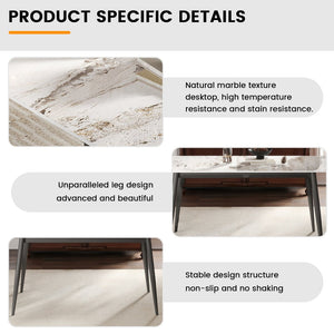 English Elm 62.99" Modern Artificial Stone Dining Table With Curved Edges & Dark Grey Metal Legs For 6 People P3 W1535S00508-GIGA