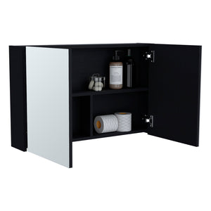 English Elm Medicine Cabinet Mansfield Black - Mirrored Double Doors, Engineered Wood, Spacious Shelves, Compact Durable Design B092P238735