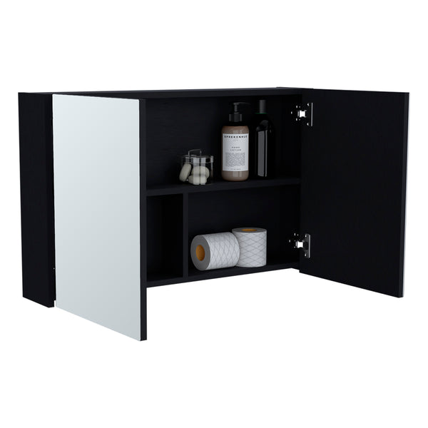 English Elm Medicine Cabinet Mansfield Black - Mirrored Double Doors, Engineered Wood, Spacious Shelves, Compact Durable Design B092P238735