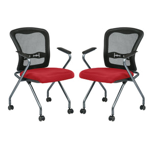 OSP Home Furnishings Deluxe Nesting Armchair with Mesh Back Lumbar Support for Office and Meeting Rooms Lipstick 84440-R100