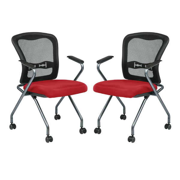 OSP Home Furnishings Deluxe Nesting Armchair with Mesh Back Lumbar Support for Office and Meeting Rooms Lipstick 84440-R100