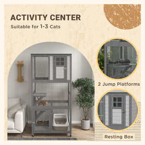English Elm Pawhut Weatherproof Wooden Catio Outdoor Cat Enclosure with Wheels Multi-level Design W2225P229469