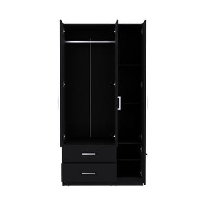 English Elm Armoire Melfa 71" H with 2 doors, 3 drawers and hanging rod for organized, elegant bedroom storage Black 41 L x 23 W x 6 H B097S00124