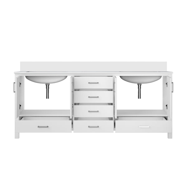 English Elm White Double Bath Vanity 80 in W x 22 in D with White Quartz Top, Solid Wood, Soft-Close Drawers and Ample Storage B2731P258936