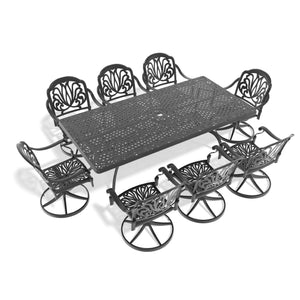 English Elm 9-Piece All-Weather Cast Aluminum Dining Set With 8 Swivel Chairs & Rectangular Table For Outdoors W1710S00475