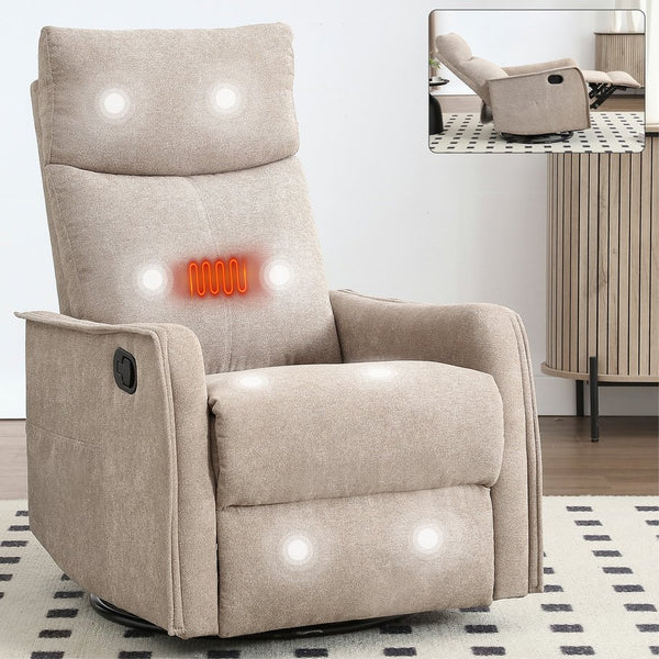 English Elm Heat Massage Rocker Recliner with Swivel Base and Vibrating Nodes for Living Room W1803P251886