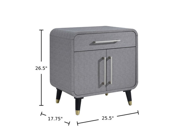 English Elm One PU Wrapped One Drawer Nightstand in Light Gray with Cabinet, Wooden Accent Legs, Felt Drawer Top B2699P233927
