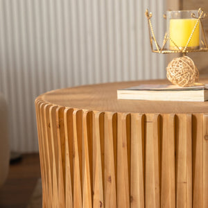 English Elm Vintage Round Nesting Coffee Tables Set of 2 — Textured Cylindrical Wood Accent Tables, Sturdy 110lb Capacity, No-Assembly Natural W757P264677