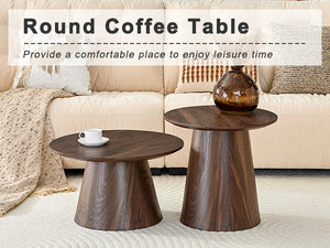 English Elm Nested Round Coffee Table Set with Wood Grain Mdf Top for Modern Living Rooms Walnut W2920S00116