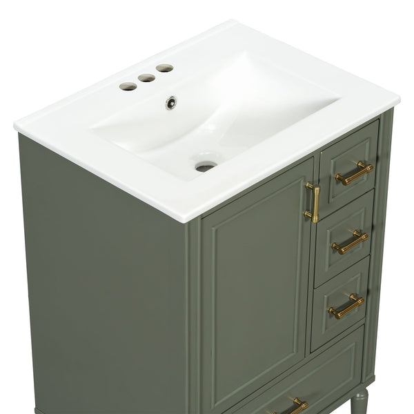 English Elm 24" Olive Bathroom Vanity Solid Wood Frame Ceramic Sink Gold Hardware Soft Close Olive Green N729P373272F