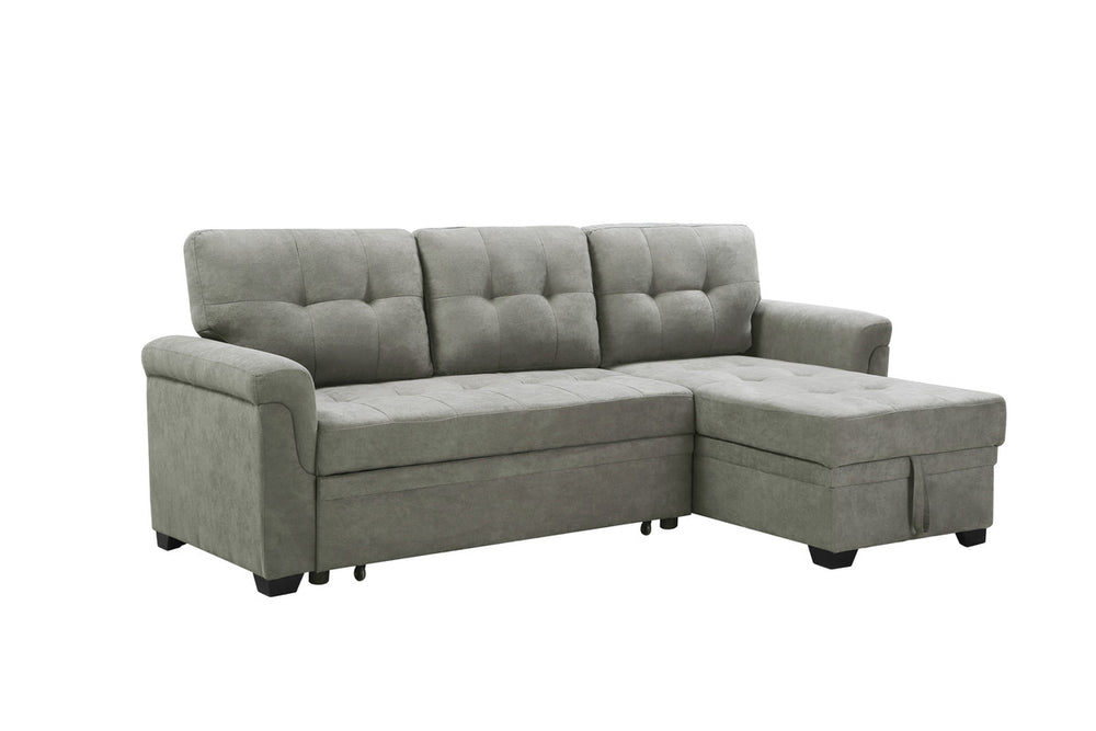 English Elm Jardin Reversible L-shaped Sectional Sleeper Sofa with Chaise Storage and Tufted Fabric Light Gray B2749S00176