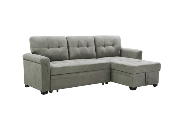 English Elm Jardin Reversible L-shaped Sectional Sleeper Sofa with Chaise Storage and Tufted Fabric Light Gray B2749S00176