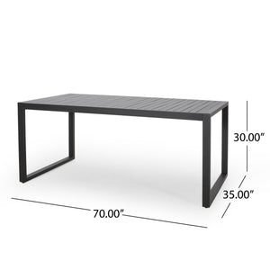 English Elm Outdoor Aluminum Slatted Rectangular Dining Table Seats Six for Patio or Terrace 66959.00BLK