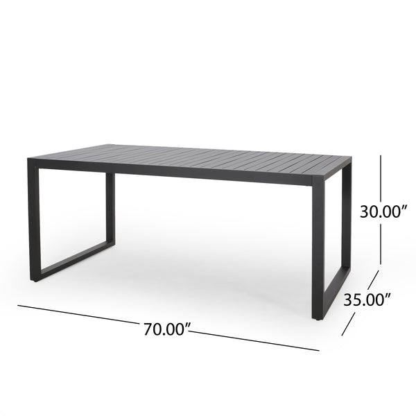 English Elm Outdoor Aluminum Slatted Rectangular Dining Table Seats Six for Patio or Terrace 66959.00BLK
