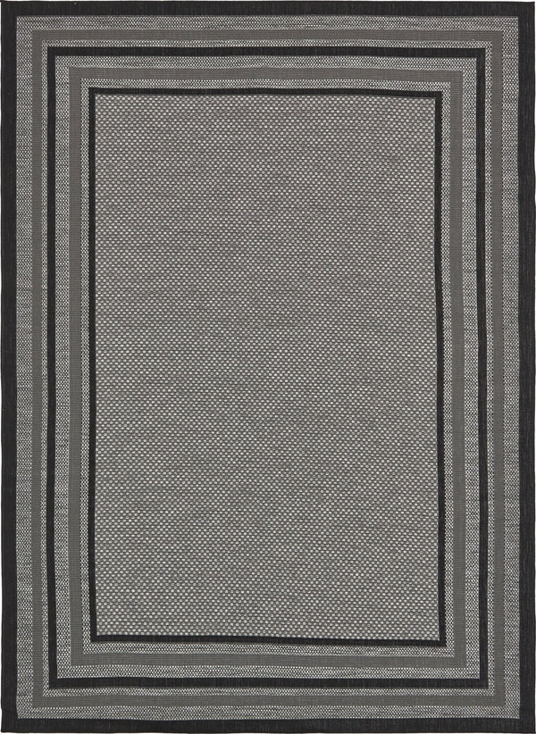 Unique Loom Outdoor Border Multi Border Machine Made Border Rug Gray, Black/Gray/Silver 8' 0" x 11' 4"