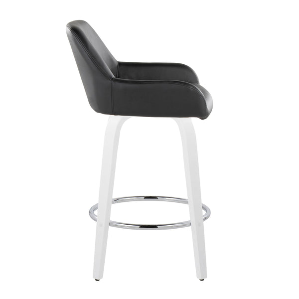 English Elm Fixed-height Swivel Counter Stools with Faux Leather Seats and Chrome Footrest Set of 2 B202S01815