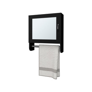 English Elm Pine Mirrored Medicine Cabinet with Towel Bar and Two Shelves — Wall-Mounted Bathroom Storage Unit Black 20.3 L x 18.3 W x 2.4 H B128P237173