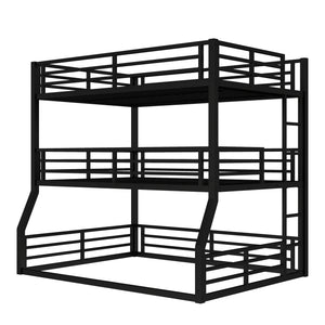 English Elm Full/Full Xl Metal Triple Bunk Bed With Safety Guardrails, Noise-Reduced Design, Black - Perfect For Space-Saving Solutions! W1580S00174
