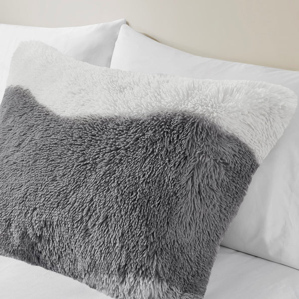 English Elm Twin/Twin Cassie Ombre Shaggy Faux Fur Comforter Set – Tonal Wave Stripes, Reversible Grey, OEKO-TEX B035P148298