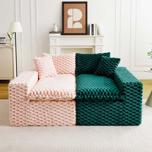 English Elm Luxury Color-Block Turtle Velvet Multifunctional Sofa - Cozy Modular Design For Stylish Living Spaces W3371S00054