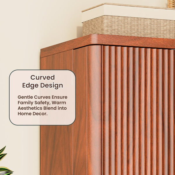 English Elm 72" Fluted Pantry Cabinet Tall Freestanding Kitchen Organizer with Sculpted Wood Doors Walnut W1820P379273