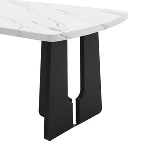 English Elm 63" Modern Faux Marble Dining Table with Geometric Rubberwood Legs, Durable 350lb Capacity, Easy Assembly White+Black N752P317333K