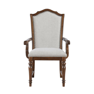 English Elm Formal Nine Piece Cherry Trestle Dining Set with Nailhead Upholstered Chairs Extendable B011S01374