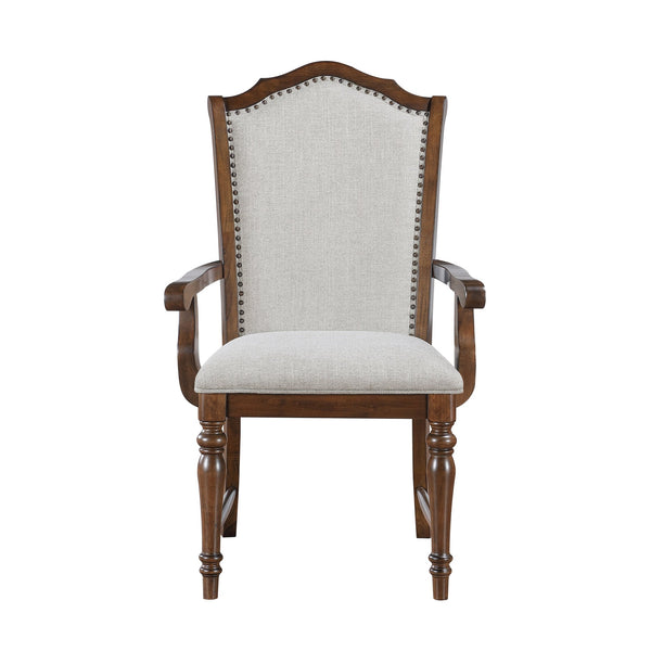 English Elm Formal Nine Piece Cherry Trestle Dining Set with Nailhead Upholstered Chairs Extendable B011S01374
