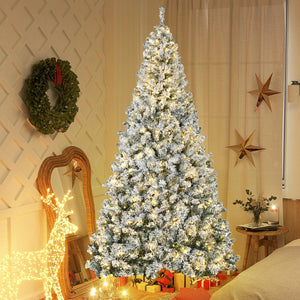 English Elm Homcom 9Ft Prelit Christmas Tree With 1868 Snow Flocked Branches & 600 Warm White Led Lights, Easy Setup W2225P249669
