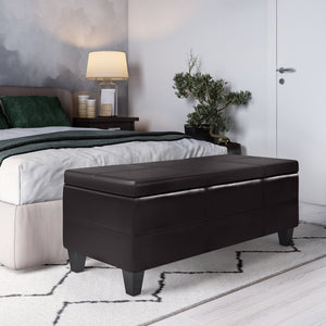 English Elm Afton Upholstered Storage Ottoman Bench in Midnight Faux Leather with Lift-Top Storage & Hinge Safety Dark Brown B136P159231