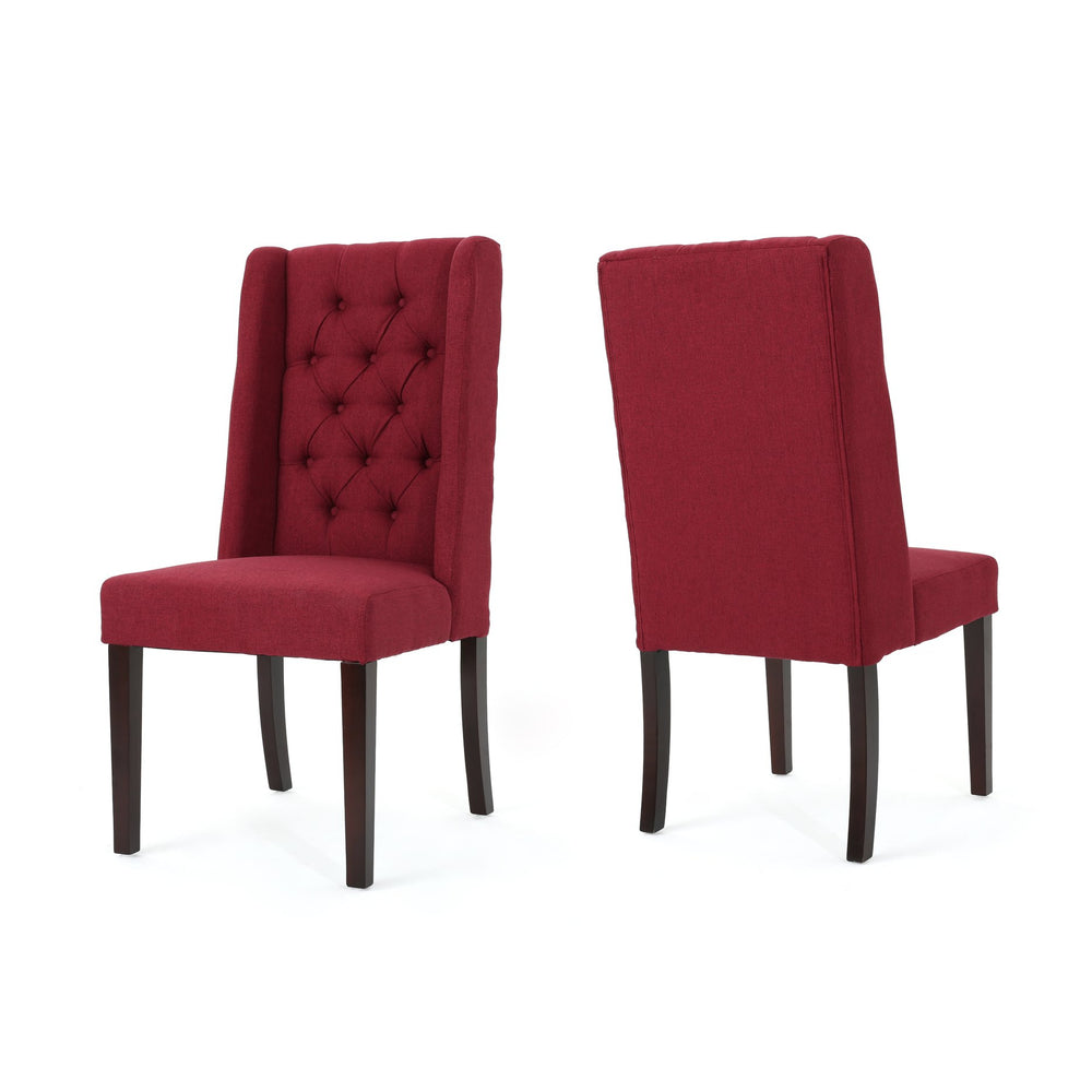 English Elm Dining Chair Set of Two Wingback Button Tufted High Back Birch Leg Upholstered Red 61539.00DRED