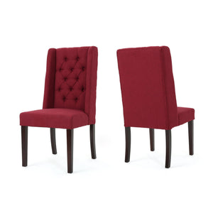 English Elm Dining Chair Set of Two Wingback Button Tufted High Back Birch Leg Upholstered Red 61539.00DRED
