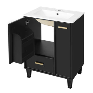 English Elm Christopher Knight Home® - 24" Bathroom Vanity with Ceramic Sink, Solid Wood Frame, Soft-Close Drawers & Ample Storage Appeal Black N759P269734B