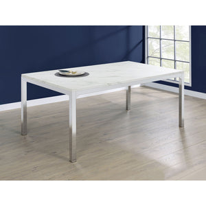 English Elm Caston Carrara Faux Marble Top Dining Table with Chrome Steel Legs — Contemporary Rectangular Elegance, 64" Long B062P350427