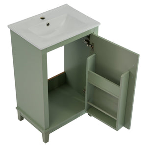 English Elm 20 Inch Modern Small Bathroom Vanity Cabinet With Ceramic Basin, Space-Saving Storage & Soft-Close Door Green N729P170386F