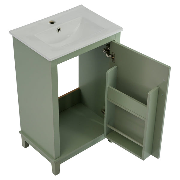 English Elm 20 Inch Modern Small Bathroom Vanity Cabinet With Ceramic Basin, Space-Saving Storage & Soft-Close Door Green N729P170386F