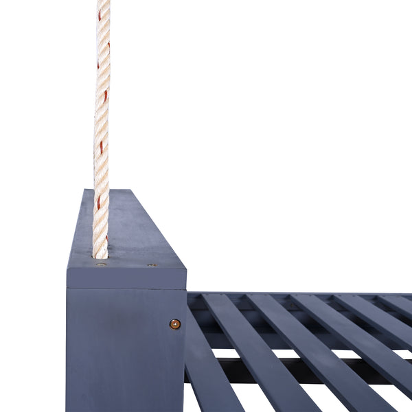 English Elm TOPMAX Twin Size Porch Swing Bed Crafted from Durable Acacia Wood with 400lb Capacity and Hemp Ropes Gray N717P210135E