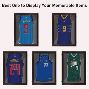English Elm HOMCOM Shadow Box Jersey Display Case 23.5" x 31.5" Brown UV-Resistant Acrylic with Locks and Hooks W2225P173823