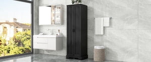 English Elm Storage Cabinet With Two Doors - Modern Black Mdf, Adjustable Shelves, Perfect For Bathroom Or Office! N725P181207B-GIGA