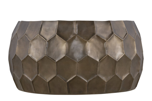 English Elm Modern Round Hand-Hammered Aluminum Coffee & End Table Set — Hexagonal Patterned Artisanal Design Gold B009S01529