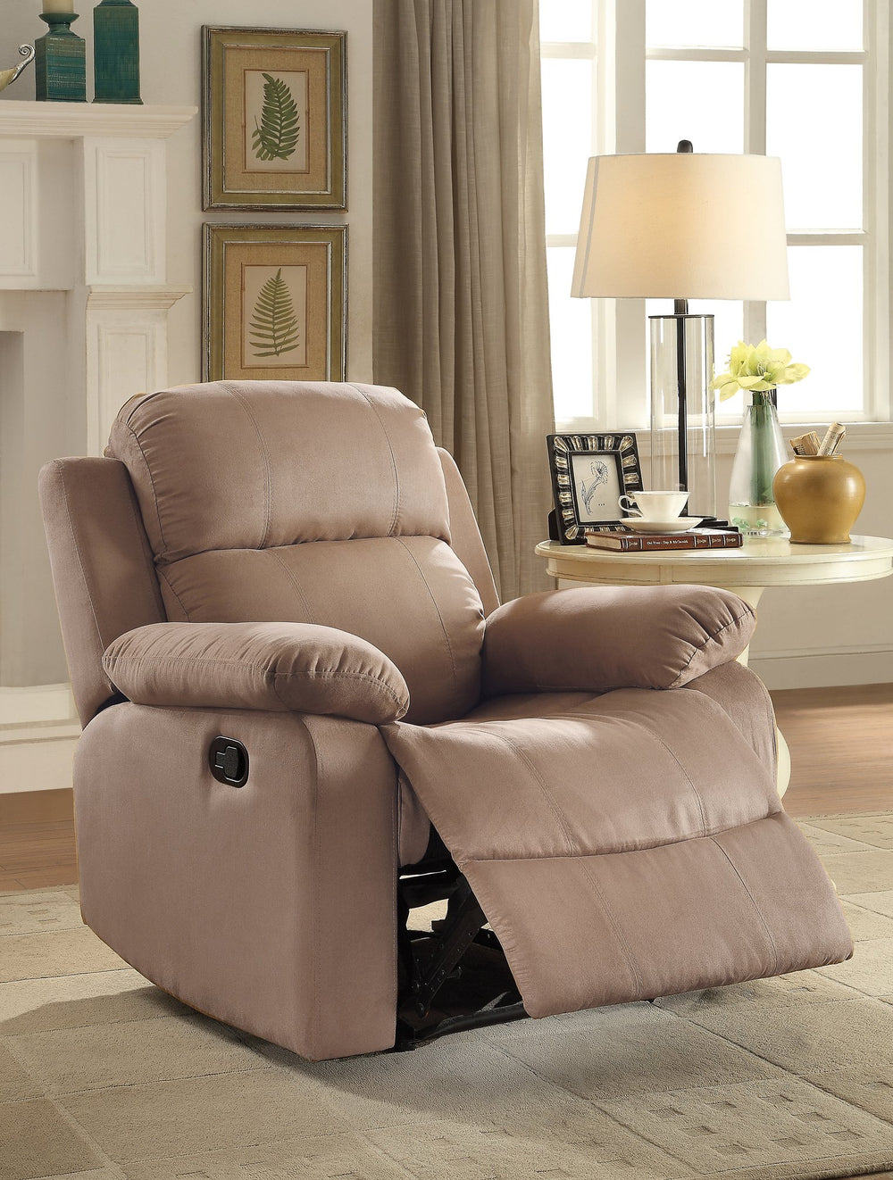 English Elm Brown Memory Foam Recliner with Pillow Top Arms, Microfiber Motion Chair, Smooth Latch Recline Comfort B062P215450