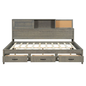 English Elm Full Size Gray Wood Daybed with Storage Drawers Shelf Usb Charging Upholstered Back LP002025AAE-1