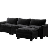 English Elm Living Room Furniture Luxury Sectional Sofa Couch With Ottoman Soft Velvet Upholstered Sofa Black