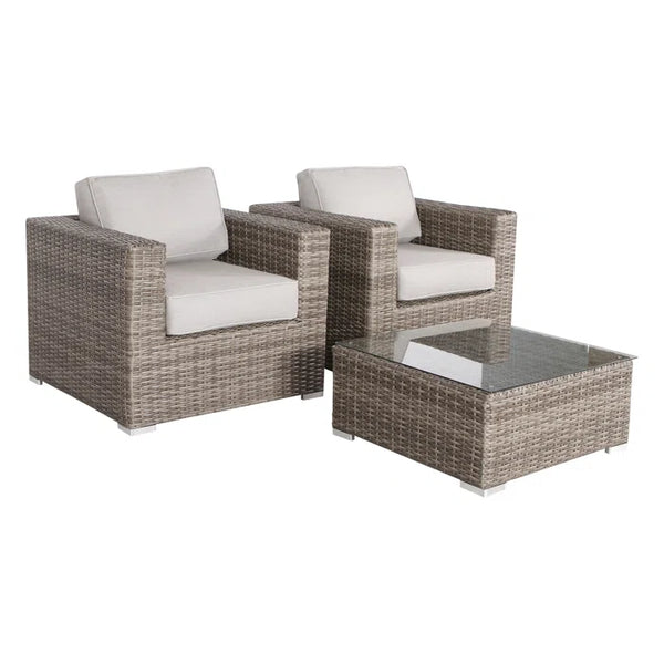 English Elm Fully Assembled Rattan Wicker 3-Piece Seating Set For Two With Cushions - Stylish & Durable Comfort B120S00030